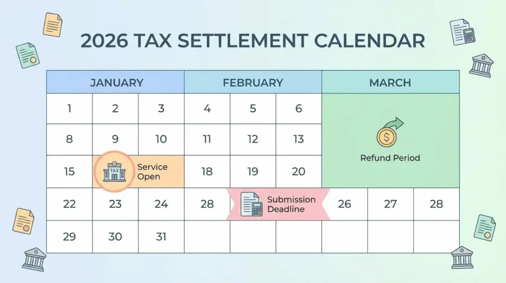 2026 연말정산 기간 주요 일정 캘린더와 국세청 홈택스 로고