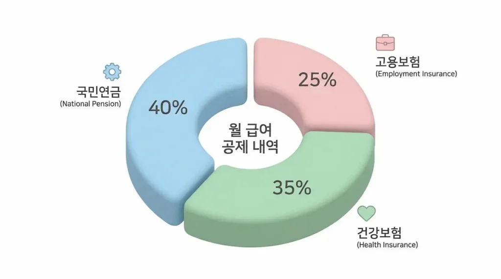 2026년 최저임금 월급의 4대 보험 공제 비율 차트