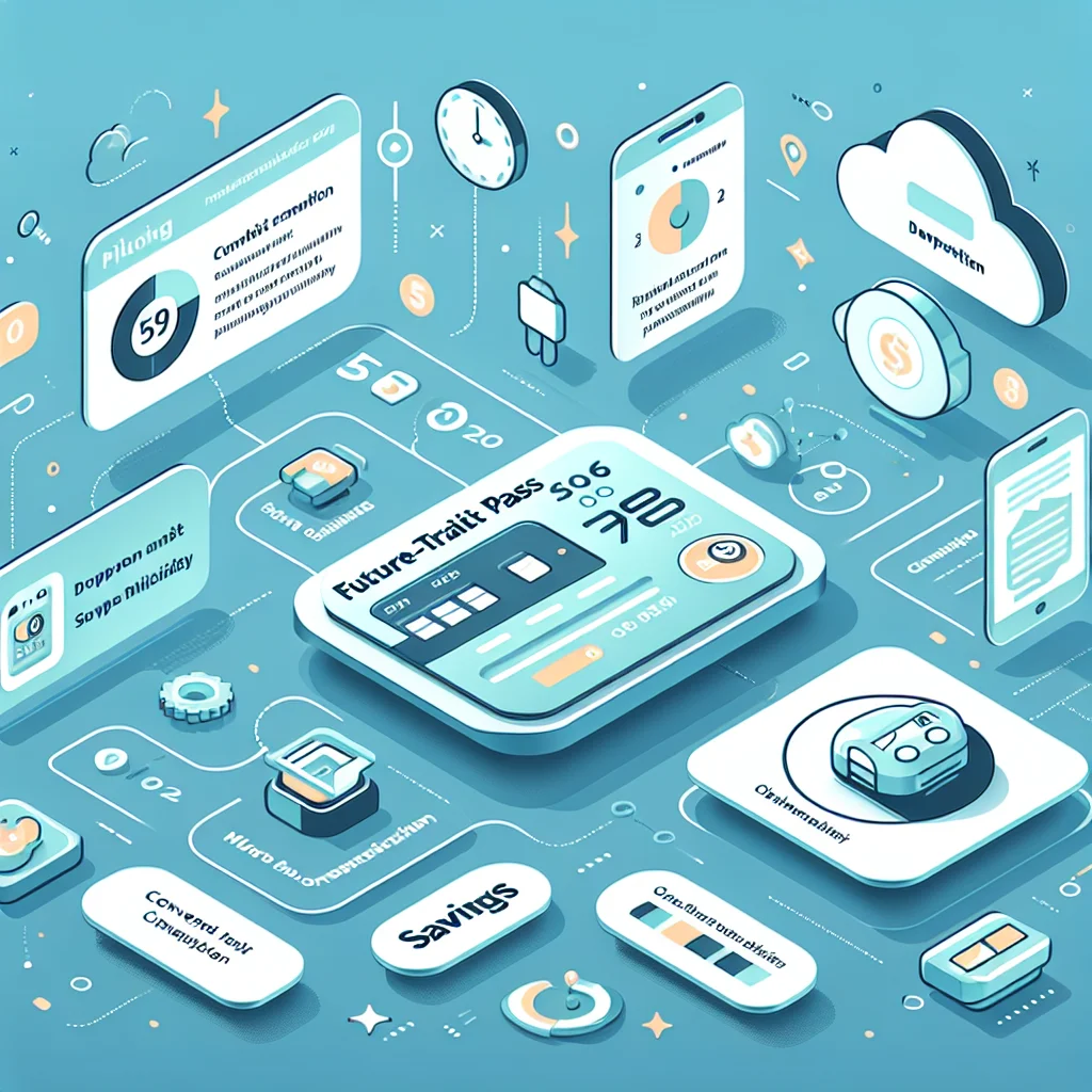 K-Pass의 주요 기능과 혜택을 보여주는 인포그래픽. 편리성, 절약 및 디지털 연결성을 나타내는 아이콘 포함.