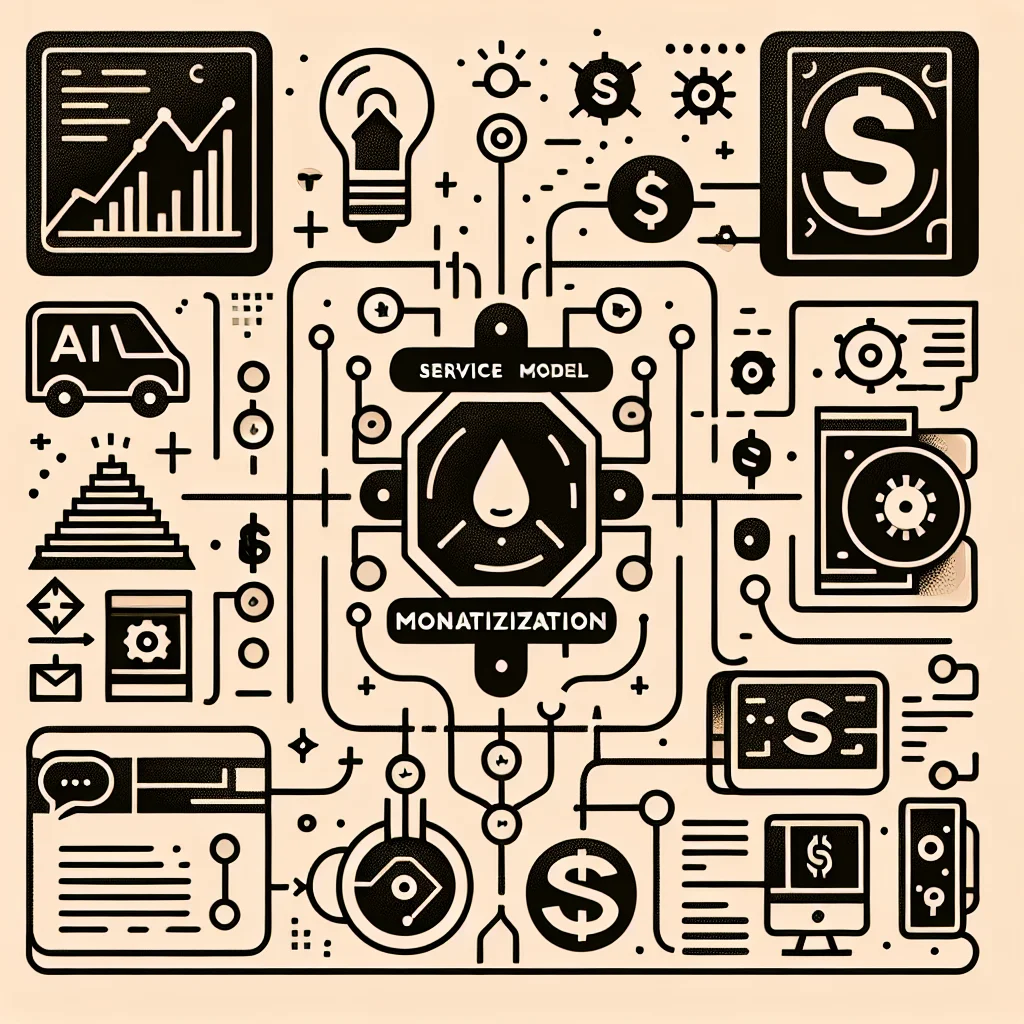 AI 수익화를 위한 서비스 모델이 시각적으로 표현된 이미지, 다이어그램과 흐름도가 포함됨.