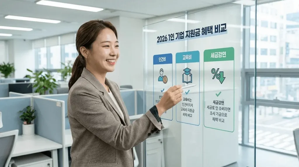 2026 1인 기업 지원금 종류별 혜택 비교 차트